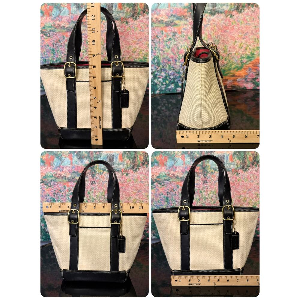 EUC Vintage Coach 8908 Raffia Basket/Tote Bag Cream/Black - Picture 10 of 10